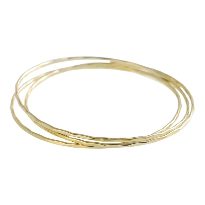 14k Gold Plated Hammered Bangle Bracelets 3 Pack
