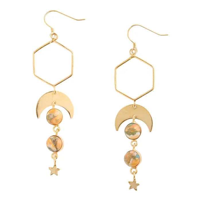 14k Gold Plated Semiprecious Oyster Turquoise Dangle Earrings