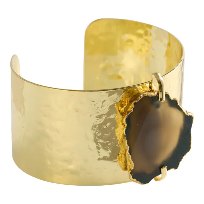 14k Gold Plated Semiprecious Teal Agate Cuff Bracelet