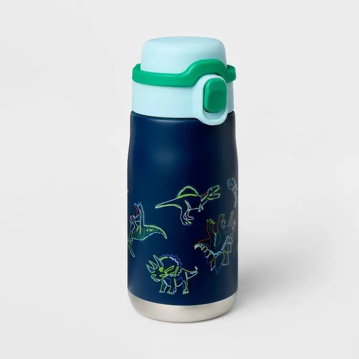 14oz Water Bottle – Cat & Jack™ Dino Portable Plastic & Stainless Steel Drinkware