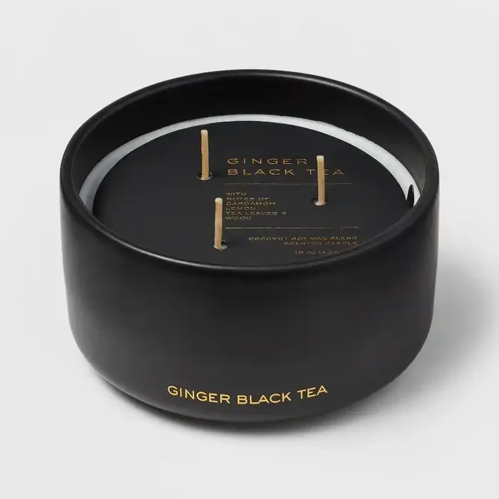 15oz Ceramic Jar 3-Wick Black Label Ginger Black Tea Candle – Threshold™ Soy & Coconut Wax Blend, 20hr Burn Time