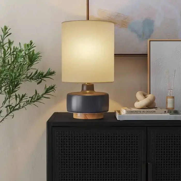 17″x9.5″ Ceramic Table Lamp with Wood Base – Threshold™ Linen Shade, No Assembly Required