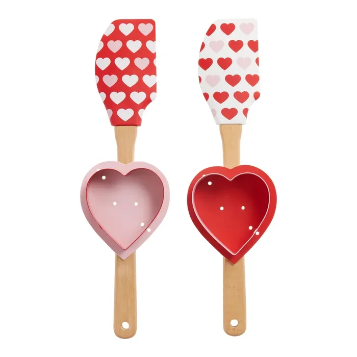 2 Piece Red and White Heart Spatula and Cookie Cutter Set of 2