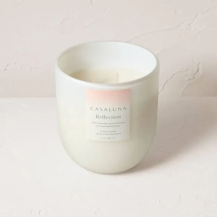 2-Wick Reflection Core Frosted Glass Wellness Jar Candle White 24oz – Casaluna™ Soy & Coconut Oil, 65hr Burn Time