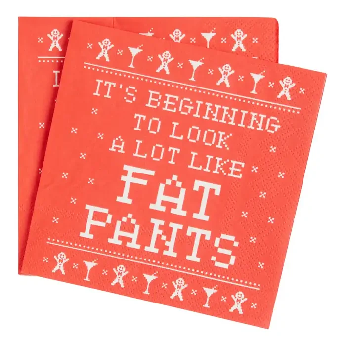 20 Count Fat Pants Holiday Beverage Napkins Set of 2