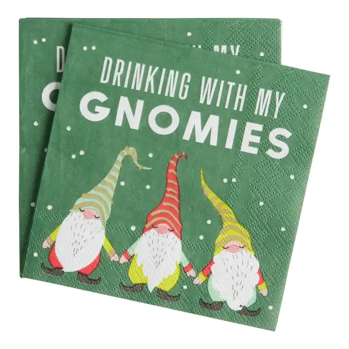 20 Count Gnomies Holiday Beverage Napkins Set of 2