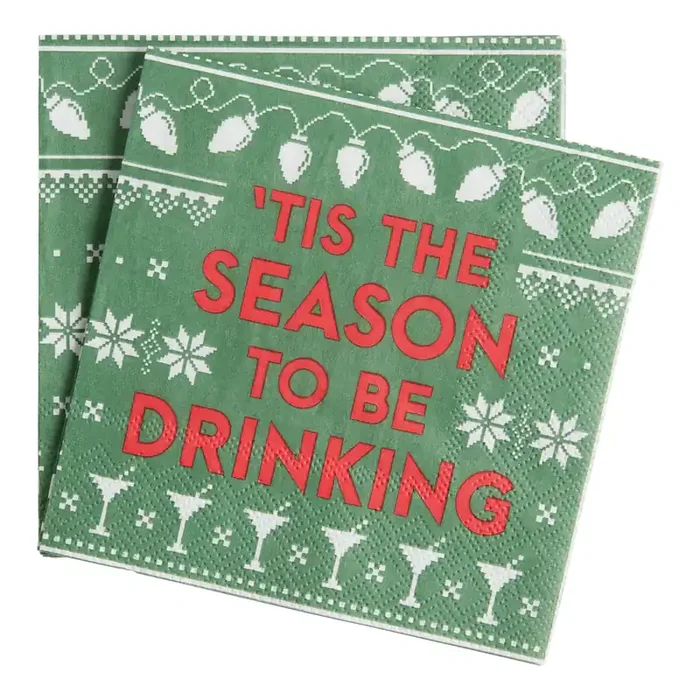 20 Count Tis The Season Holiday Beverage Napkins Set of 2