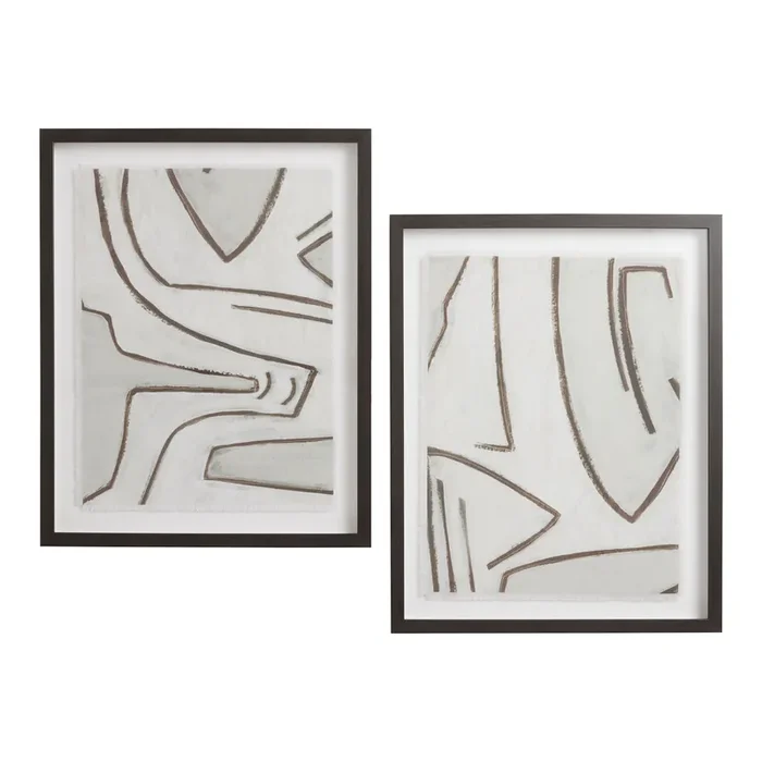 Abstract Lines Linen Framed Wall Art 2 Piece