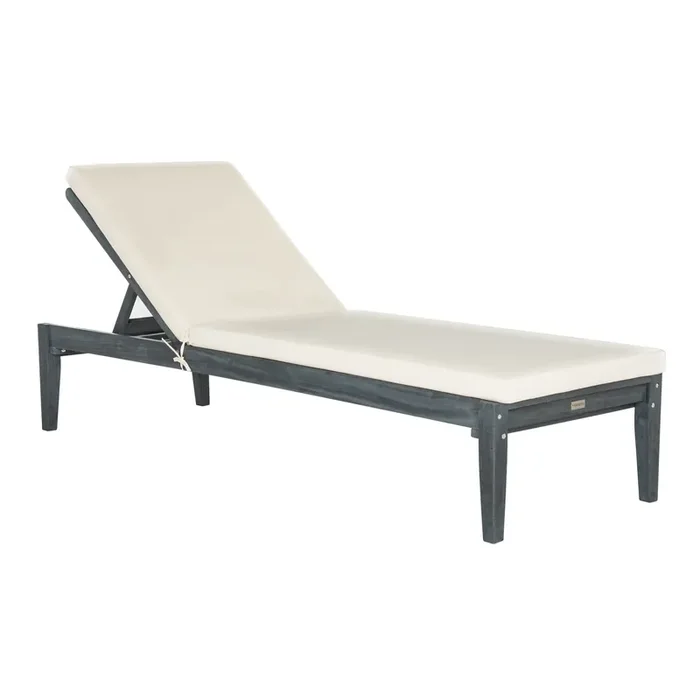 Acacia Wood Outdoor Chaise Lounge with Cushion
