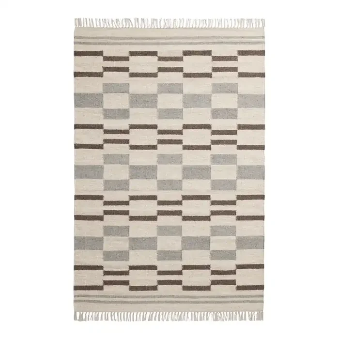 Adair Ivory and Gray Modern Geo Wool Blend Kilim Area Rug