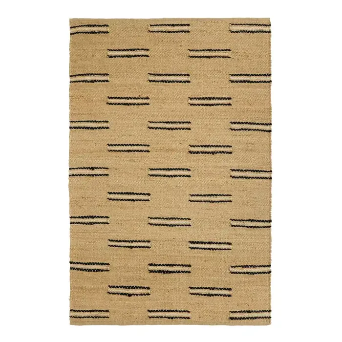 Addison Black and White Offset Stripe Natural Jute Area Rug