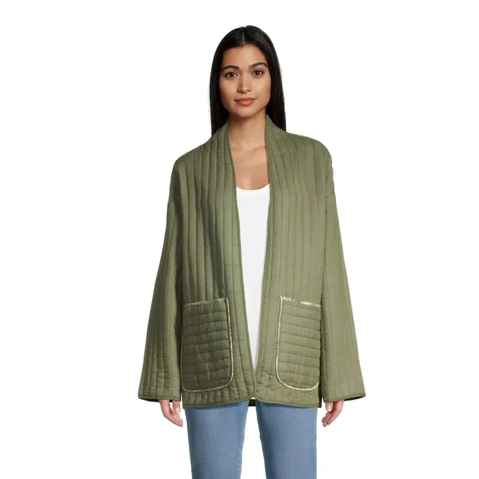 Agave Green and Ivory Botanical Reversible Quilted Jacket