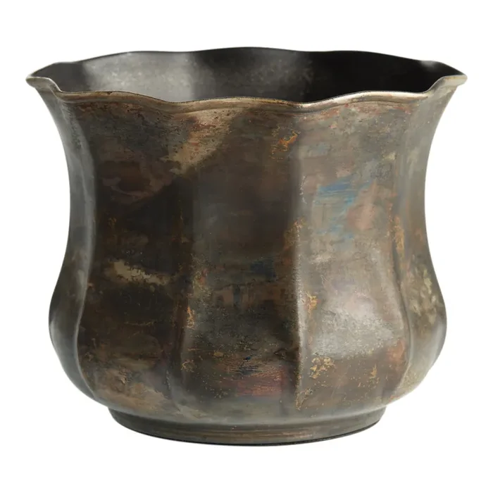 Aged Patina Metal Fluted Planter