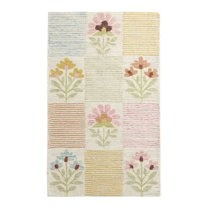 Agnes Multicolor Floral Stripe Tufted Wool Blend Area Rug