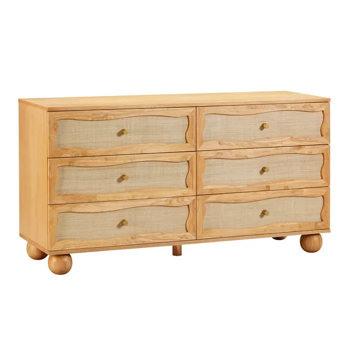 Alana Natural Wood and Rattan Cane Dresser