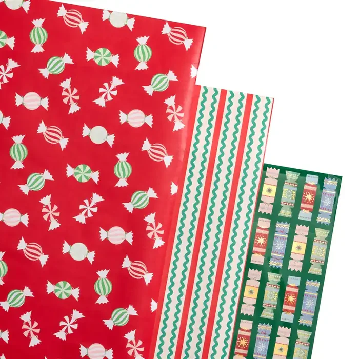 All the Trimmings Candy and Crackers Wrapping Paper Rolls 3 Pack