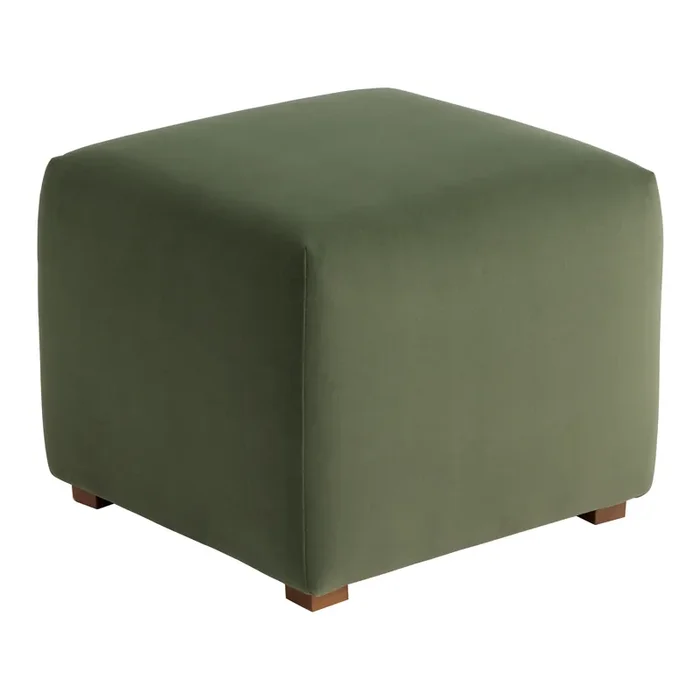Allerton Dark Olive Velvet Cube Upholstered Chair Ottoman