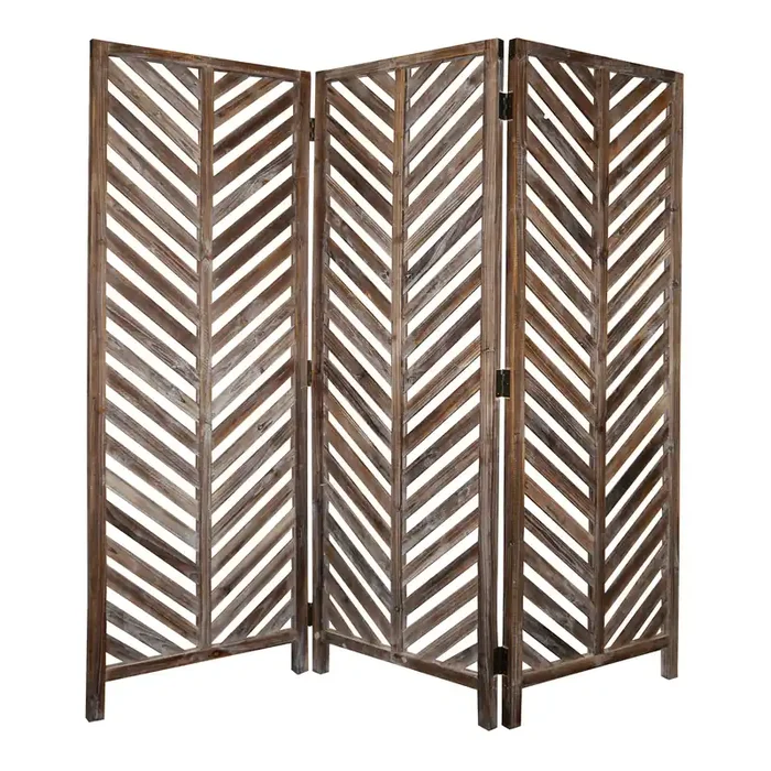 Aloha Washed Brown Wood 3 Panel Folding Screen