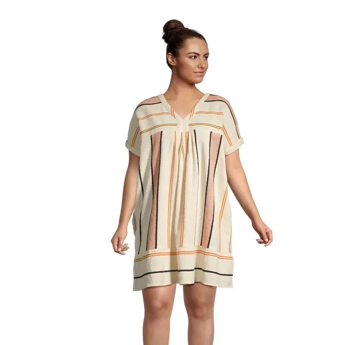 Amanda Ivory And Peach Stripe Kaftan Dress