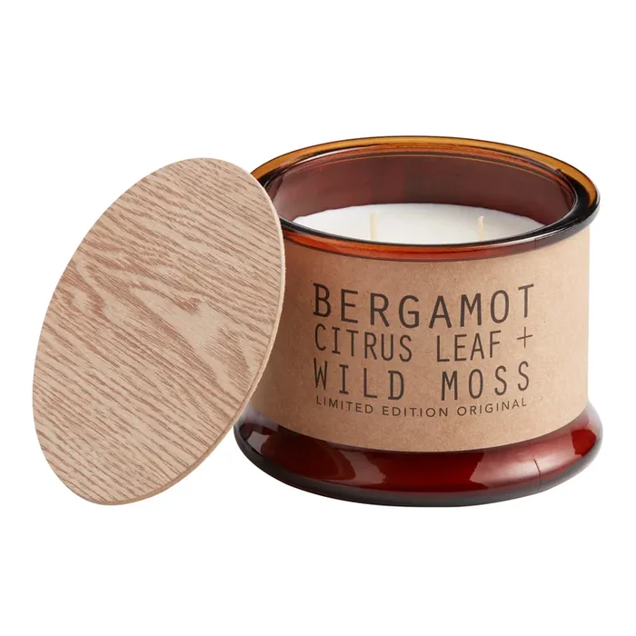Amber Glass Bergamot and Wild Moss 2 Wick Scented Candle