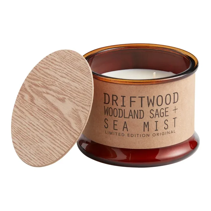 Amber Glass Driftwood and Sea Mist 2 Wick Scented Candle