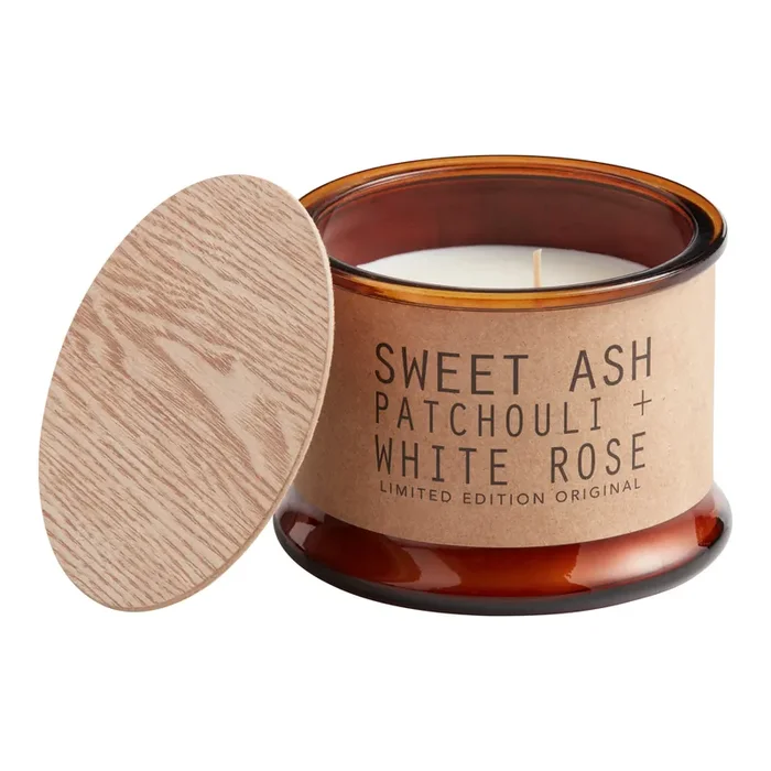 Amber Glass Sweet Ash and White Rose 2 Wick Scented Candle