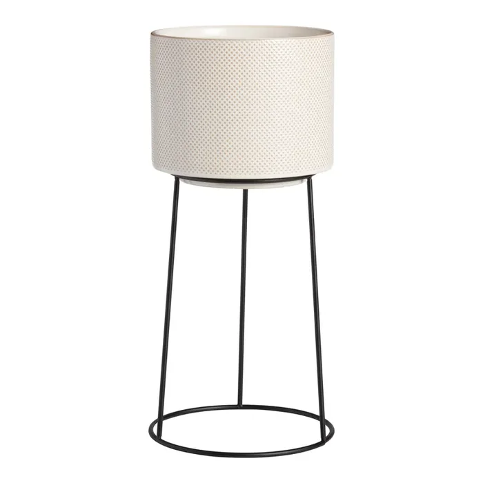 Amelia Ivory Ceramic Planter With Metal Stand