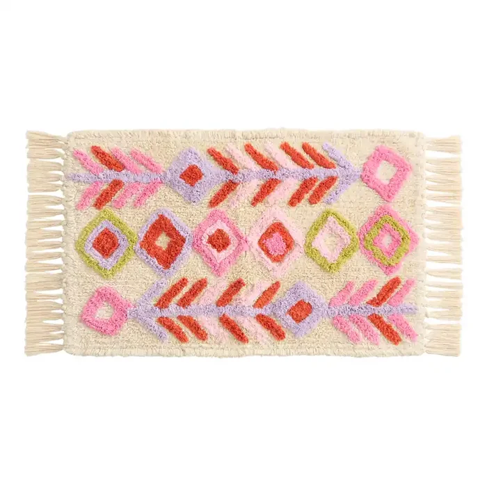 Amira Ivory and Pink Moroccan Tufted Bath Mat