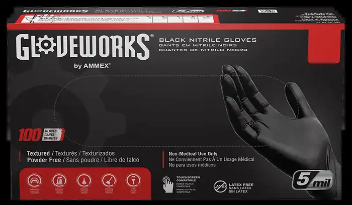 Ammex GlovePlus Black Nitrile Industrial Powder-Free 5 Mil Disposable Gloves (100 Pack)