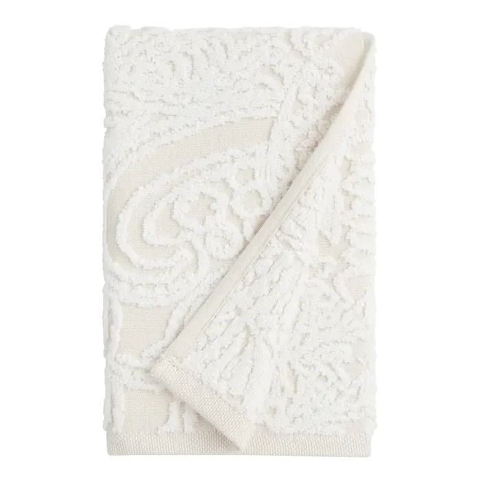 Anastasia Ivory And White Sculpted Paisley Hand Towel