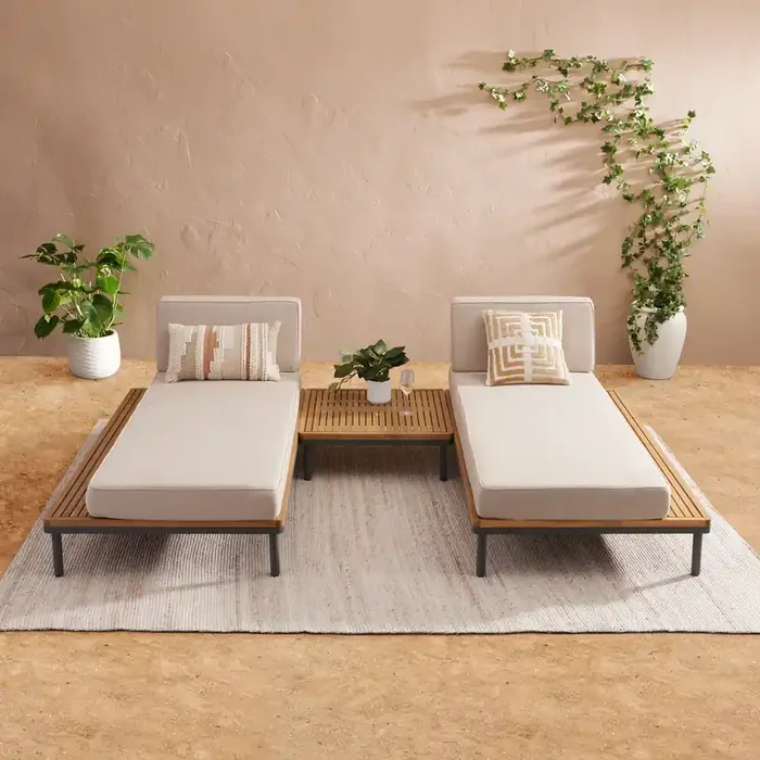 Andorra 3 Piece Outdoor Chaise Lounge Set With Table