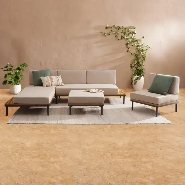 Andorra 5 Piece Modular Outdoor Sectional Set with Chaise