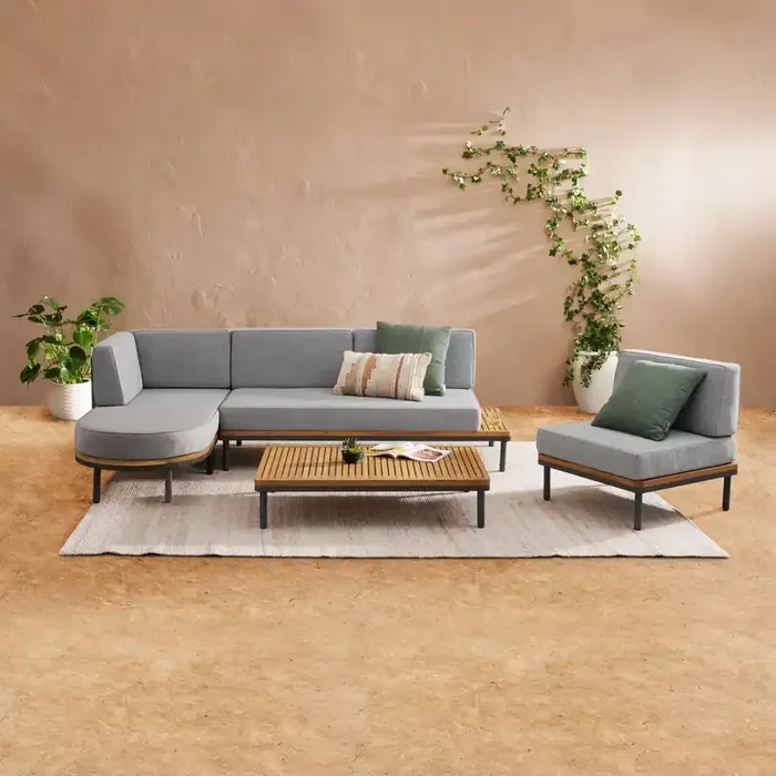 Andorra 5 Piece Modular Outdoor Sectional Set with Curved Ottoman