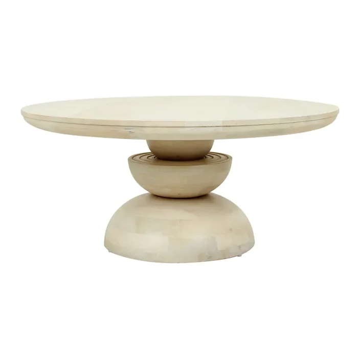 Ankeny Round Whitewash Wood Abstract Pedestal Coffee Table