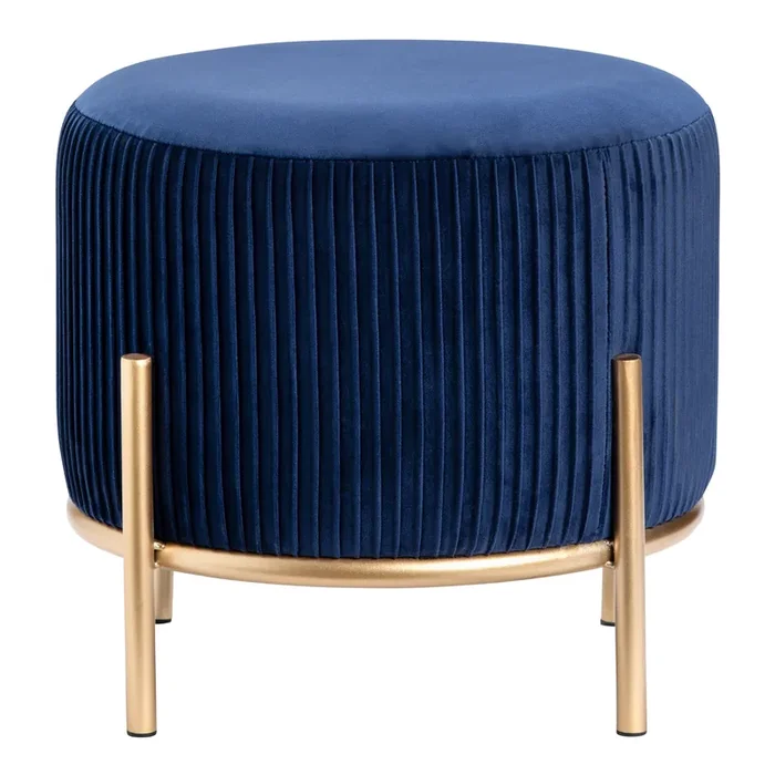 Anniston Round Pleated Velvet Upholstered Stool