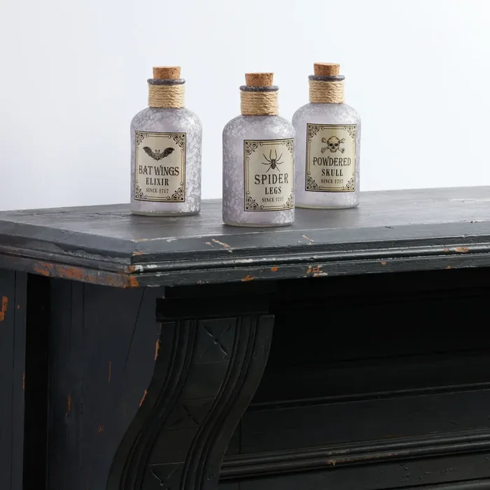 Antique Glass Halloween Apothecary Bottle Decor Set Of 3