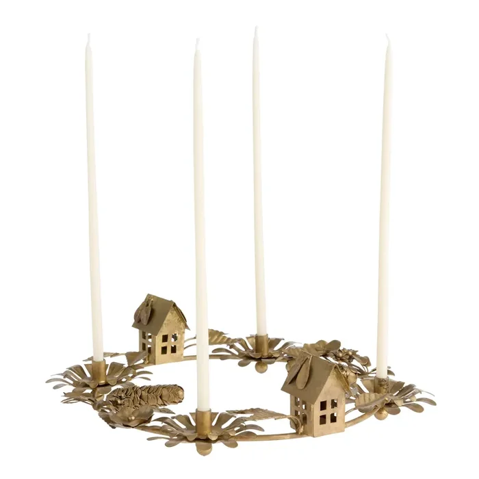 Antique Gold Autumn Wreath Narrow Taper Candle Holder