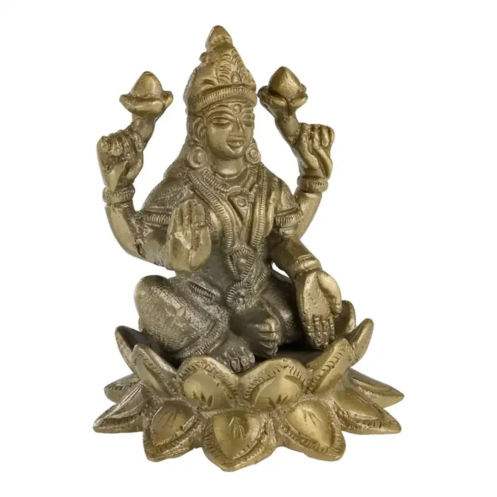 Antique Gold Metal Lakshmi on a Lotus Leaf Decor