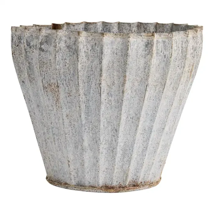 Antiqued Galvanized Metal Fluted Planter