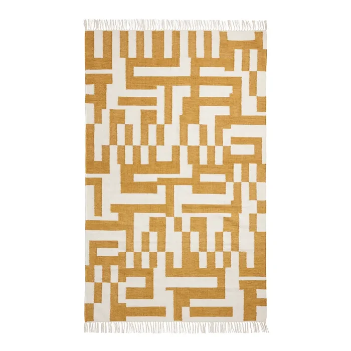 Anton Yellow and Ivory Maze Wool and Cotton Kilim Area Rug