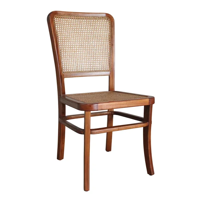 Anza Mahogany Wood and Rattan Cane Dining Chair 2 Piece Set