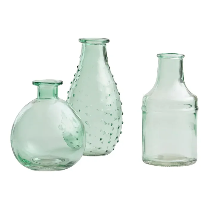Aqua Green Glass Bud Vases Set of 3