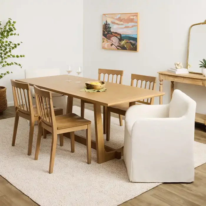 Arbor Wood 7 Piece Dining Set with Arielle Rolling Chairs