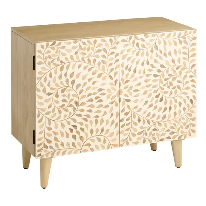 Arjun Natural Wood Botanical Inlay Storage Cabinet