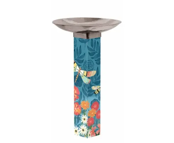 ART POLE BIRD BATH DRAGONFLY