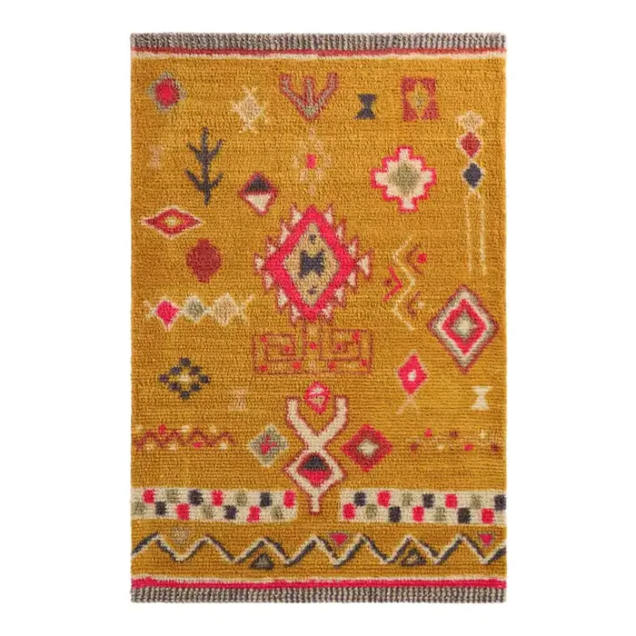 Asilah Mustard and Pink Moroccan Style Woven Wool Area Rug