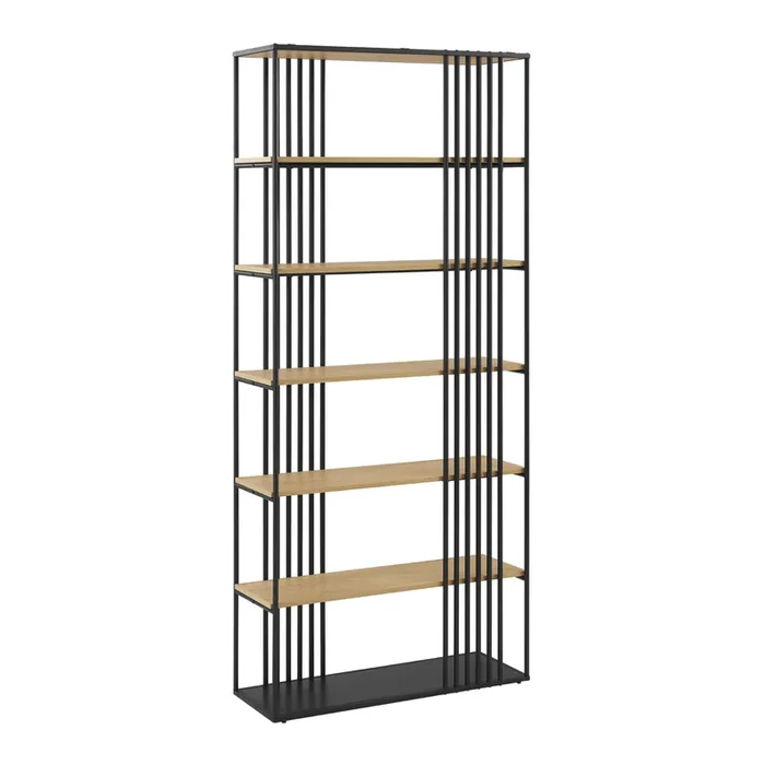 Audrey Wood and Black Steel Open Slat Bookshelf