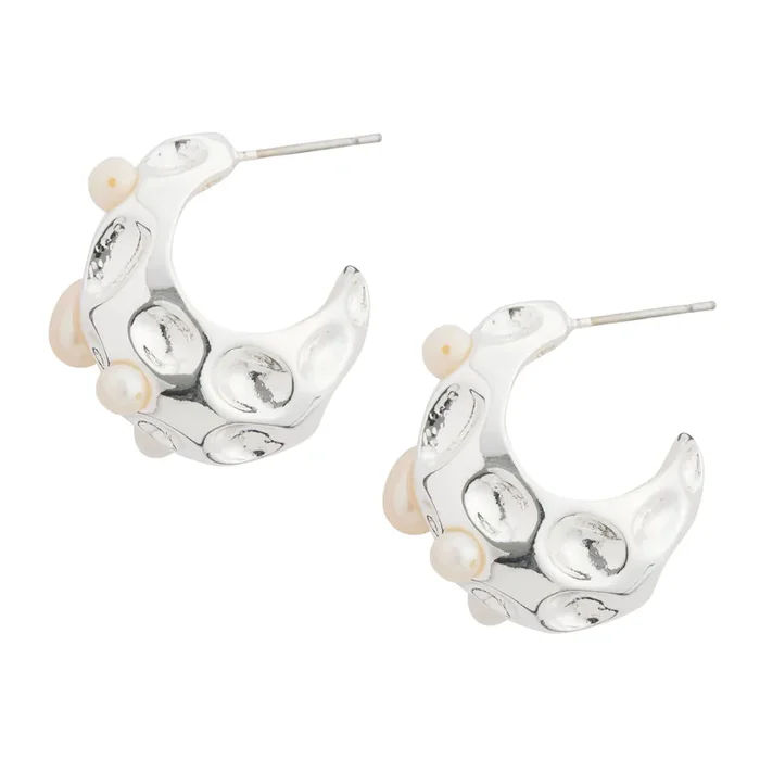 AURA Collection Silver Freshwater Pearl Chunky Hoop Earrings
