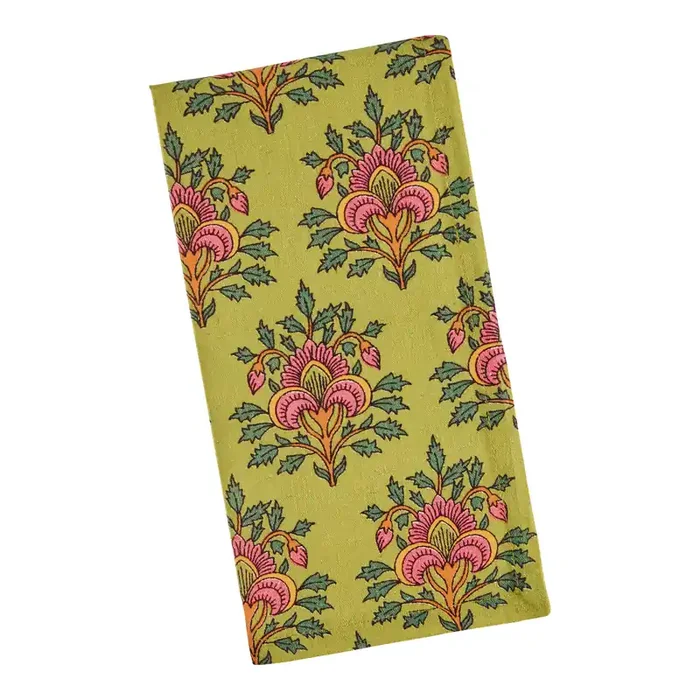Avocado Green and Pink Floral Medallion Print Napkin