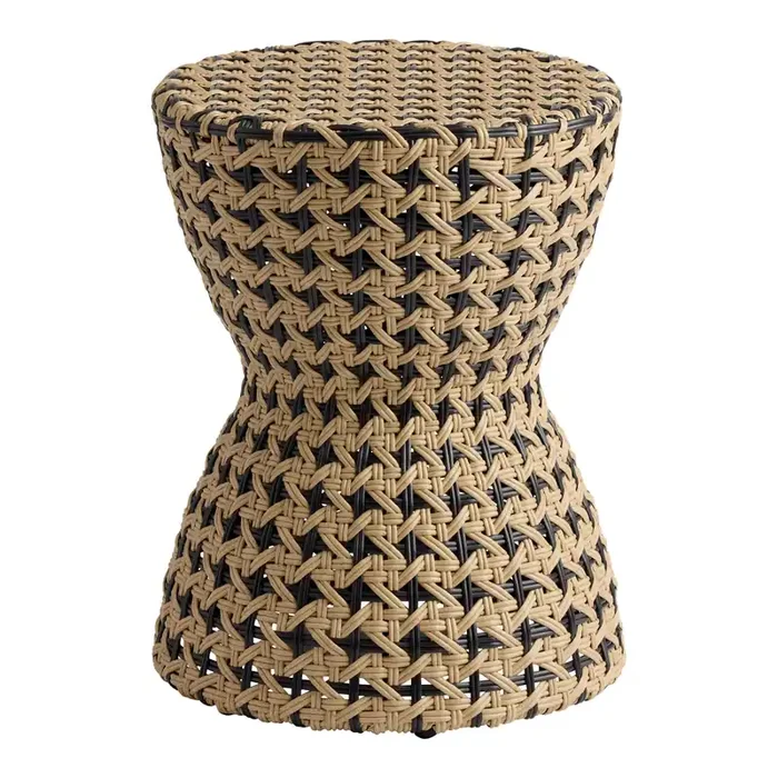 Axton Round Black and Natural All Weather Outdoor Side Table